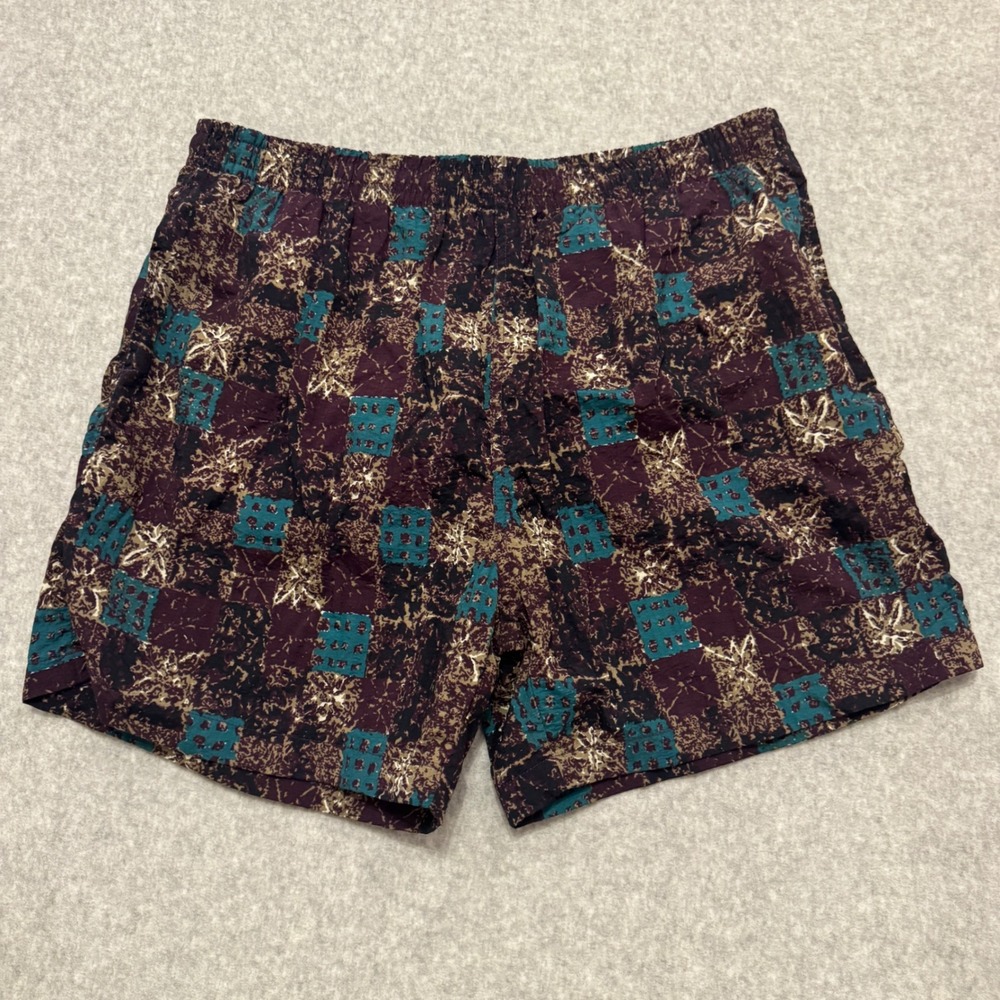 Salmon River Traders Mens Large Abstract Print Nylon Swim Trunks Vintage 90s